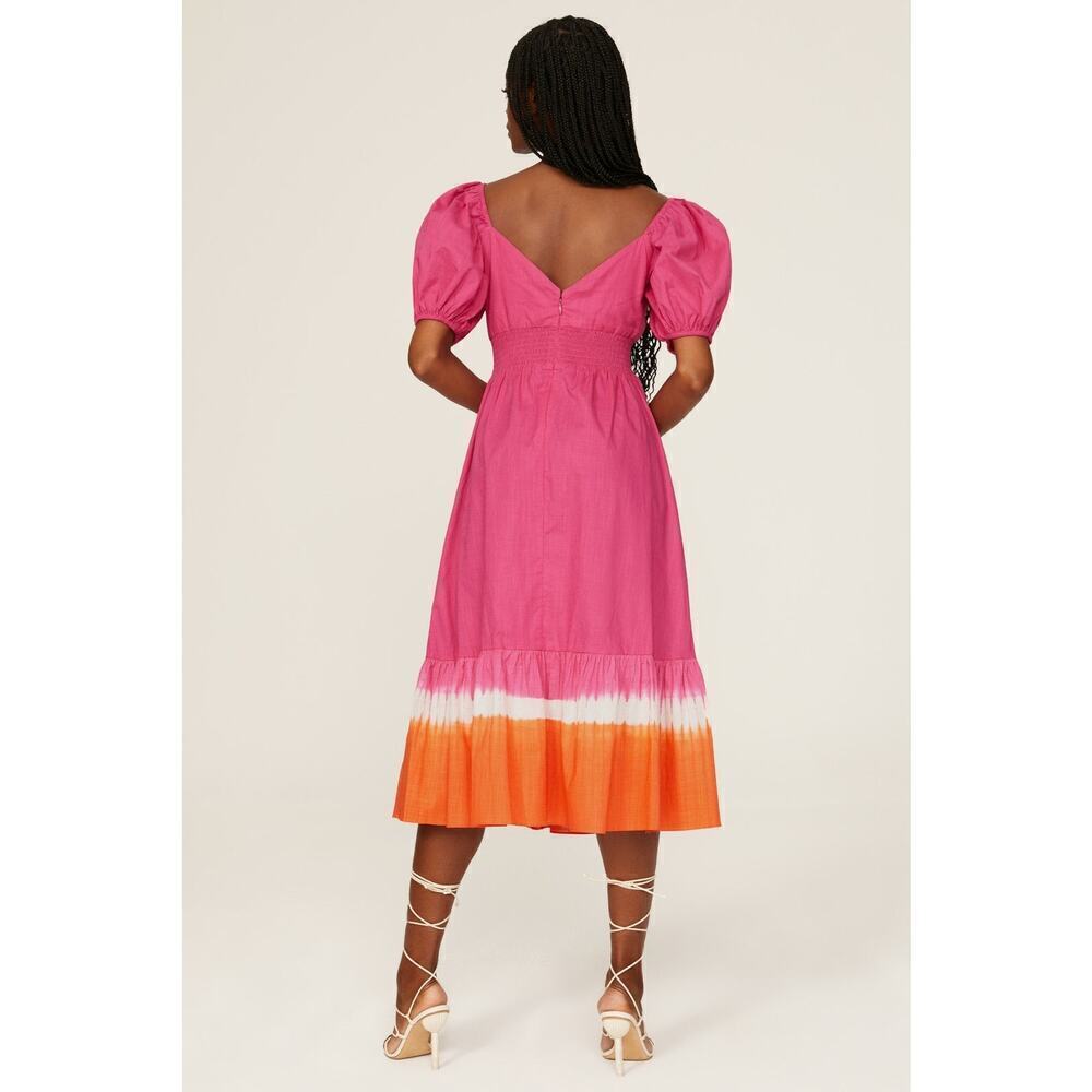 Sachin & Babi Bri Dress Fuchsia Orange Puff Sleeve Midi Size 6 NWT - Picture 4 of 9